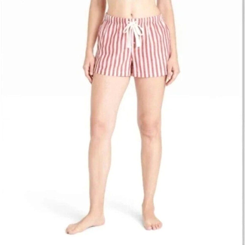 Women's Stripe Flannel Pajama / Lounge Shorts ~STARS ABOVE (Size XL) RED & WHITE